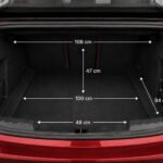 Open trunk of 2023 BMW 4.30i Cabrio showing dimensions